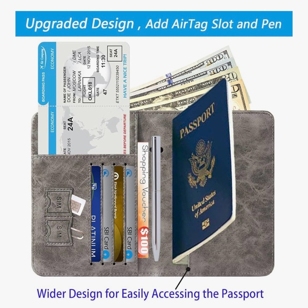 NEW! Brown USA Passport Holder and Wallet with RFID, Air Tag Slot, Pen - Picture 5 of 11